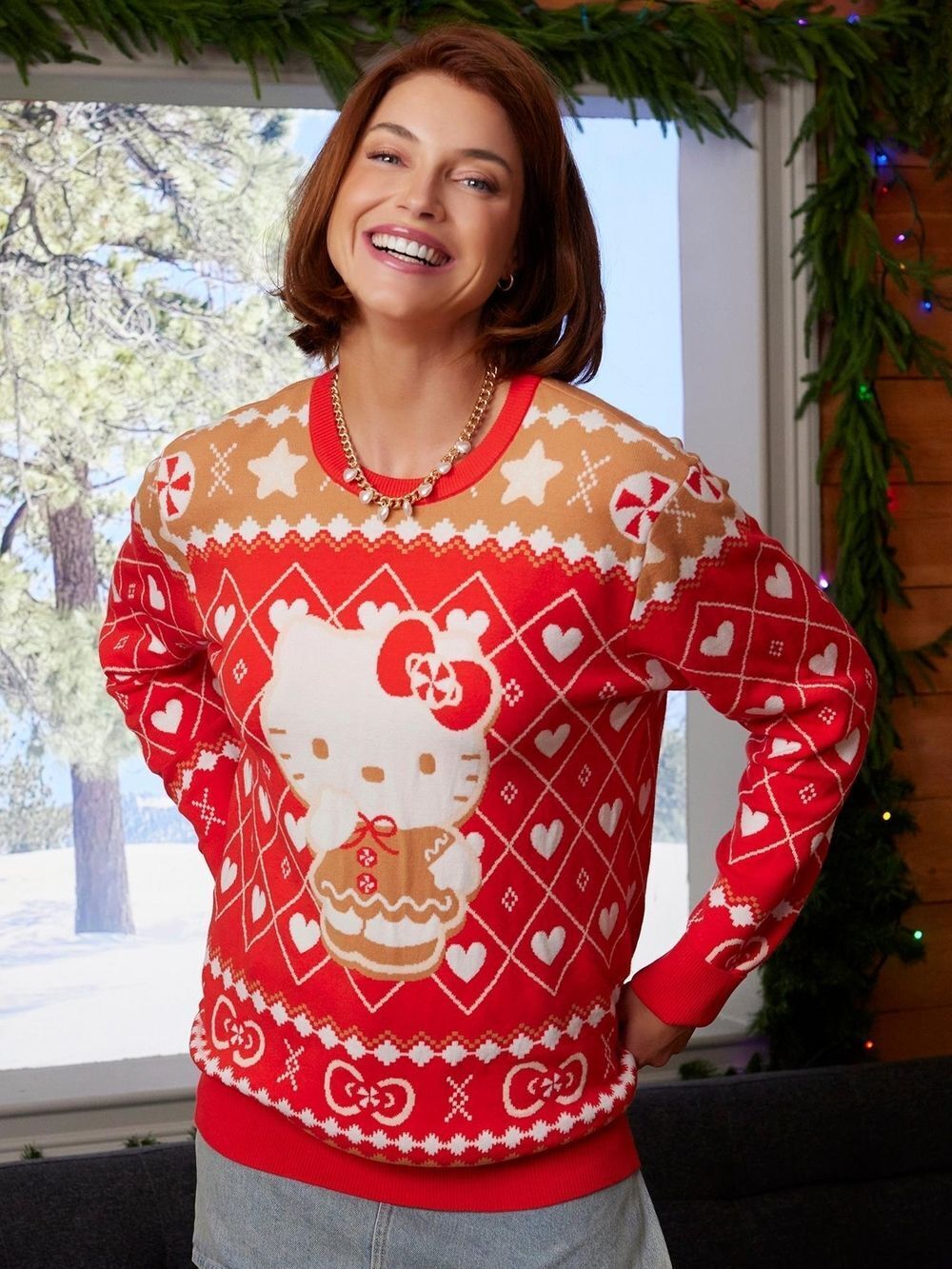 BoxLunch Womens Sanrio Hello Kitty Gingerbread Patterned Holiday Sweater Medium - Picture 4 of 12